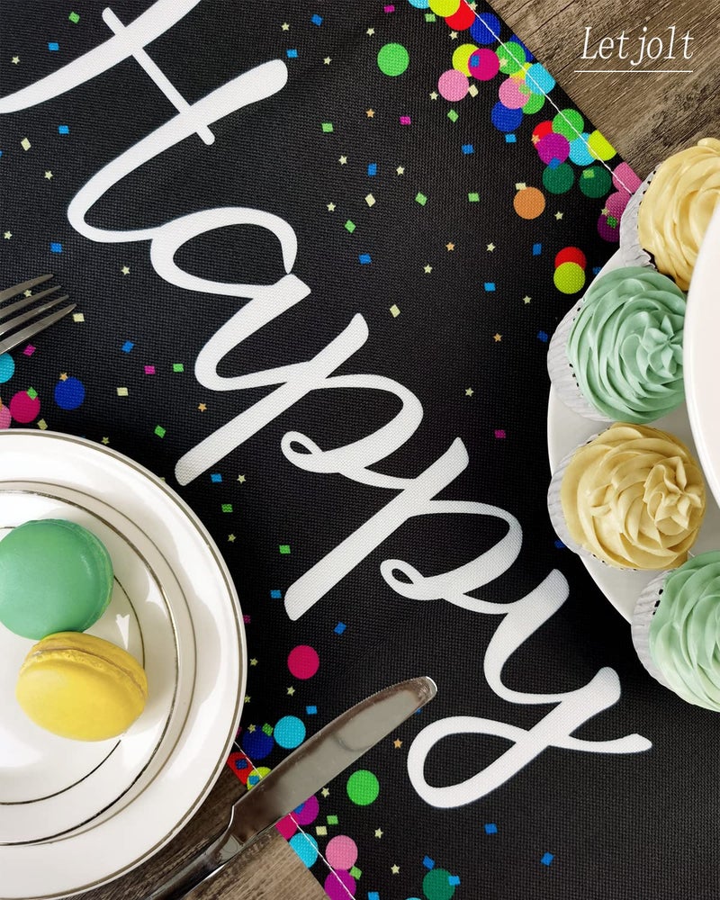 Letjolt Birthday Table Runner Polka Dots Happy Birthday Table Decoration Birthday Sign for Birthday Party Decor 12x72 Inches  Black - Image 3