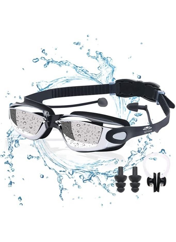 QUTOOB - Professional Waterproof Swimming Goggles - Anti Fog Swimming Goggles With Ultra Wide And Crystal Clear View and UV Protection - Swim Goggles Kit Comes With Storage Box Nose Clip And Earplugs - Image 1