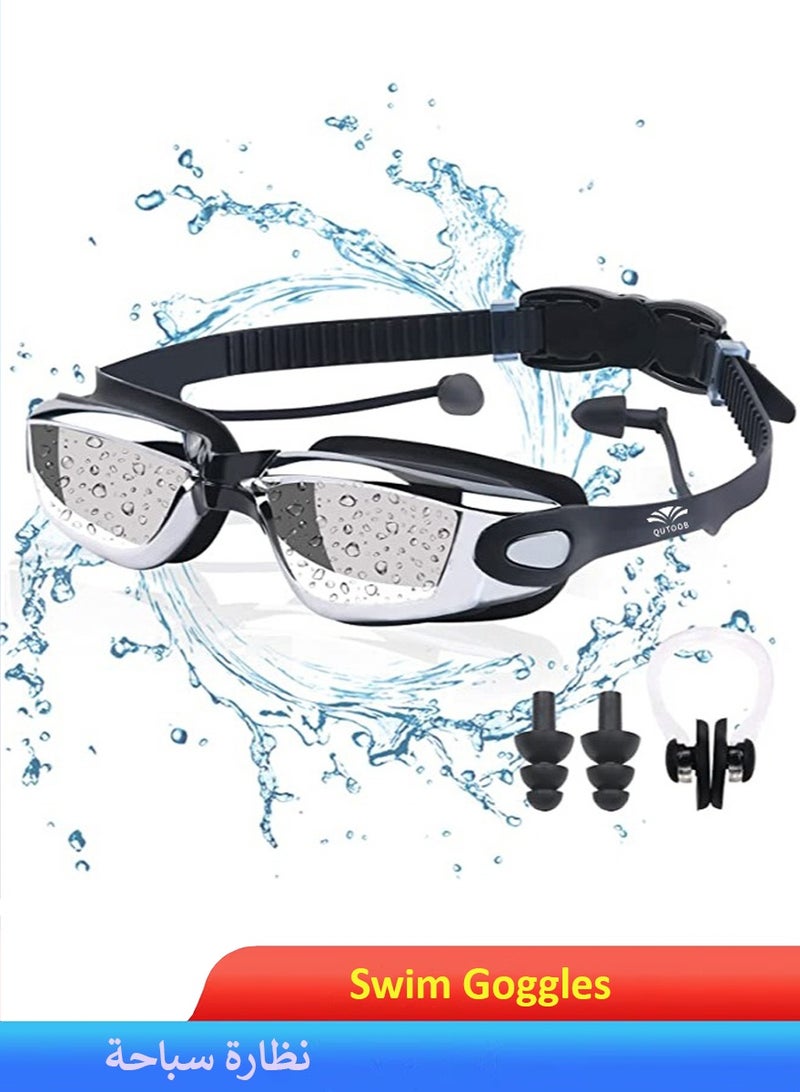QUTOOB Professional Waterproof Swimming Goggles - Anti Fog Swimming Goggles With Ultra Wide And Crystal Clear View and UV Protection - Swim Goggles Kit Comes With Storage Box Nose Clip And Earplugs - Image 1
