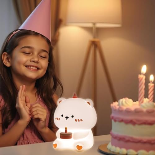 Desidiya® Gummy Bear Birthday Cake Night Light for Kids – Soft Silicone Lamp, 3-Level Dimmable LED, USB Rechargeable, Aesthetic Room Decor, Cute Gifts for Girls, Boys, Women - Image 2