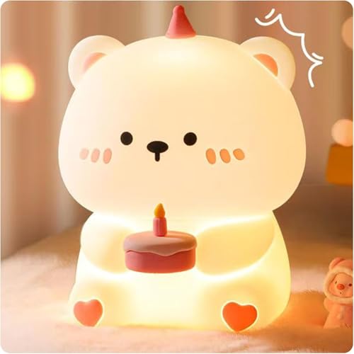 Desidiya® Gummy Bear Birthday Cake Night Light for Kids – Soft Silicone Lamp, 3-Level Dimmable LED, USB Rechargeable, Aesthetic Room Decor, Cute Gifts for Girls, Boys, Women - Image 1