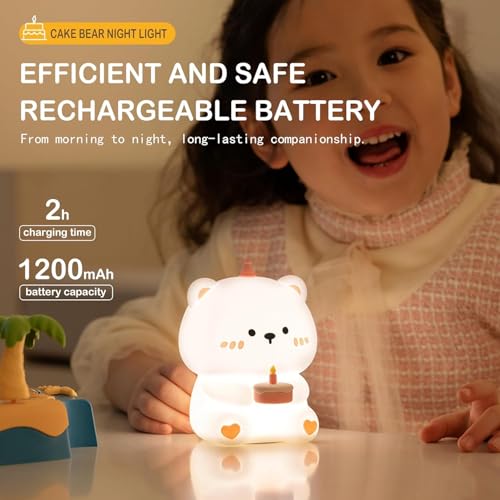 Desidiya® Gummy Bear Birthday Cake Night Light for Kids – Soft Silicone Lamp, 3-Level Dimmable LED, USB Rechargeable, Aesthetic Room Decor, Cute Gifts for Girls, Boys, Women - Image 4
