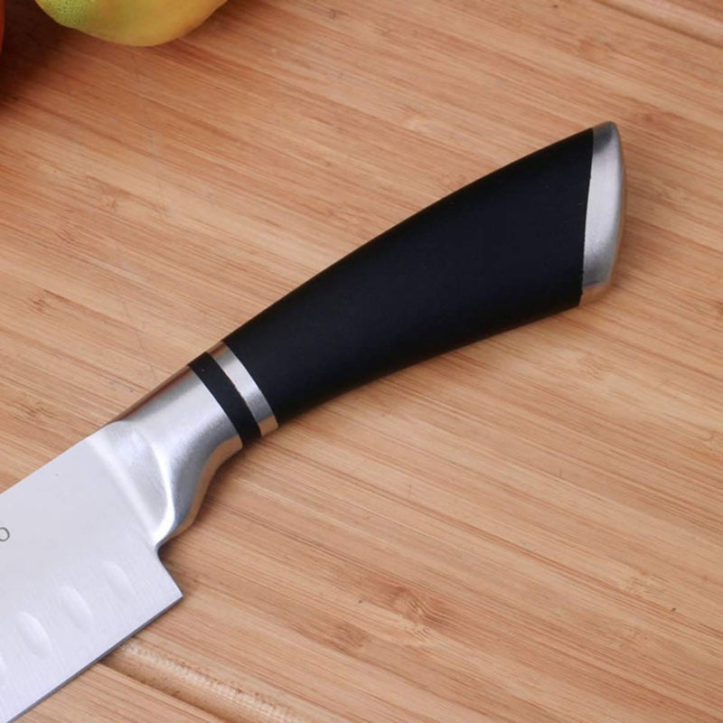 RASTVI Santoku Stainless Steel Knife with HighCarbon Steel Blade Black Ergonomic Handle Multipurpose Kitchen Knife for Mincing Slicing and Dicing Pack of 1 - Image 4