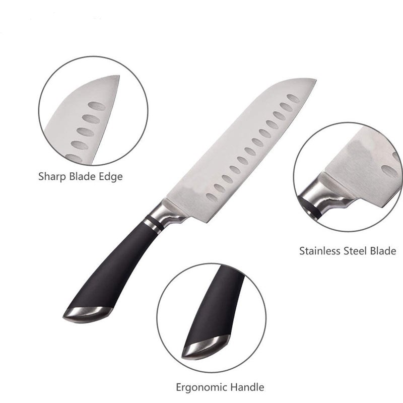 RASTVI Santoku Stainless Steel Knife with HighCarbon Steel Blade Black Ergonomic Handle Multipurpose Kitchen Knife for Mincing Slicing and Dicing Pack of 1 - Image 3