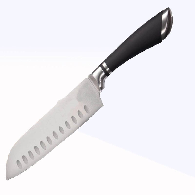 RASTVI Santoku Stainless Steel Knife with HighCarbon Steel Blade Black Ergonomic Handle Multipurpose Kitchen Knife for Mincing Slicing and Dicing Pack of 1 - Image 1