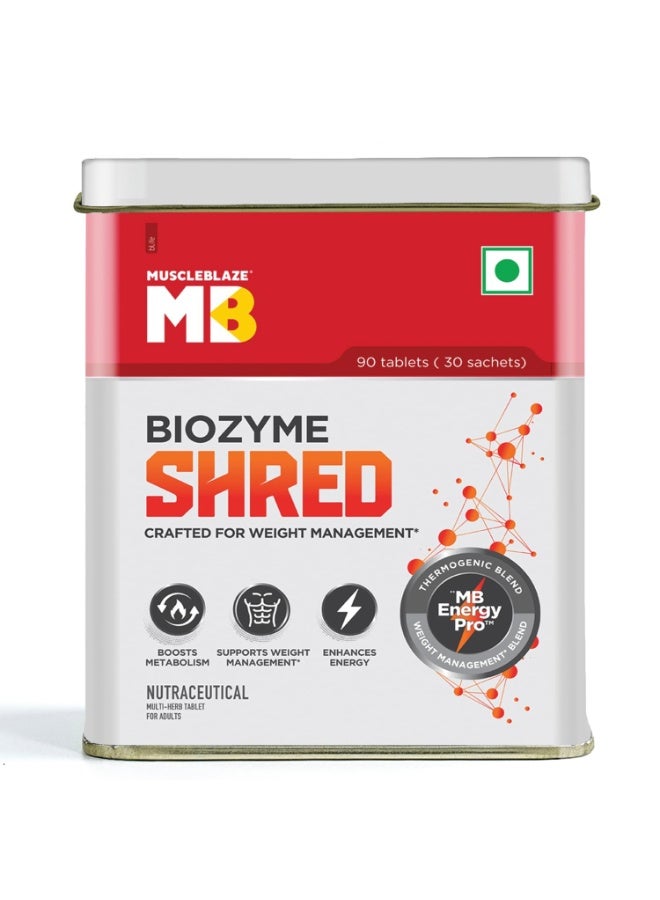 مسل بلايز MuscleBlaze Biozyme Shred - عبوة تحتوي على 90 قرصاً لإدارة الوزن - Image 1