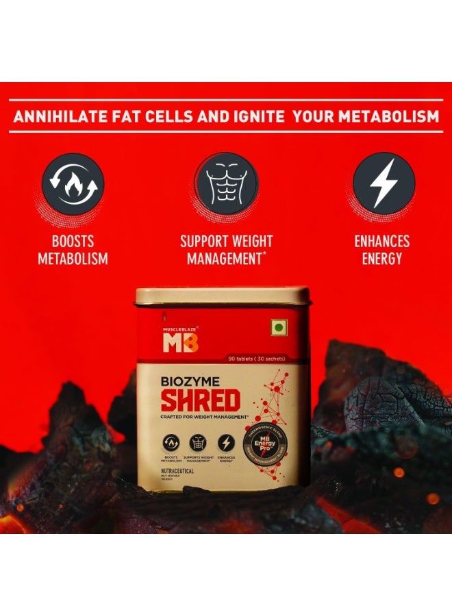 مسل بلايز MuscleBlaze Biozyme Shred - عبوة تحتوي على 90 قرصاً لإدارة الوزن - Image 2