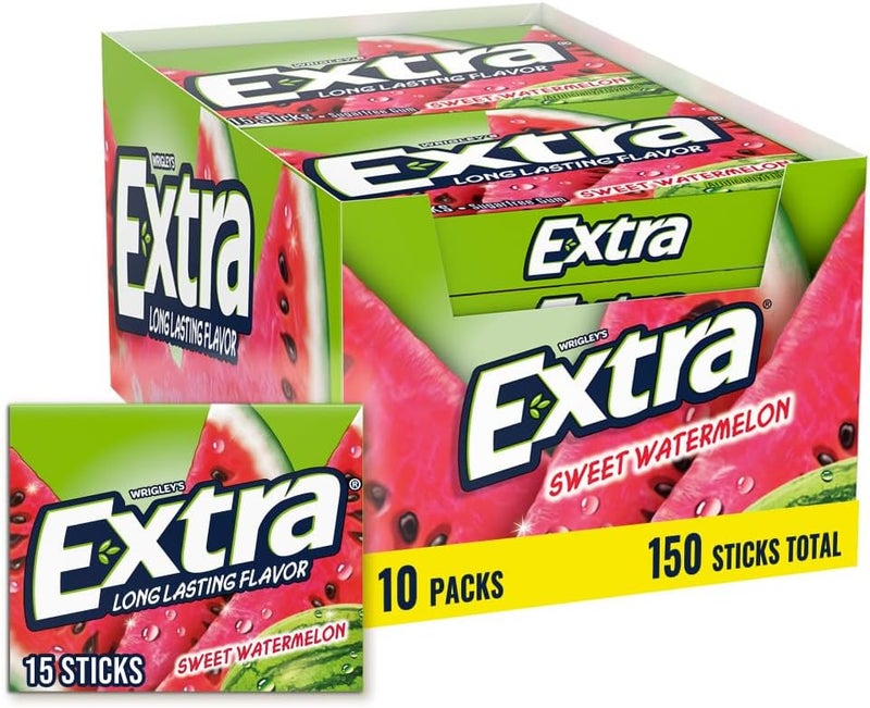 EXTRA Gum Sweet Watermelon Sugarfree, Bulk, Individually Wrapped, Long-Lasting Juicy Watermelon Flavor, Perfect for Fresh Breath at School, Work, and Travel 15 Count, Pack of 10 - Image 1