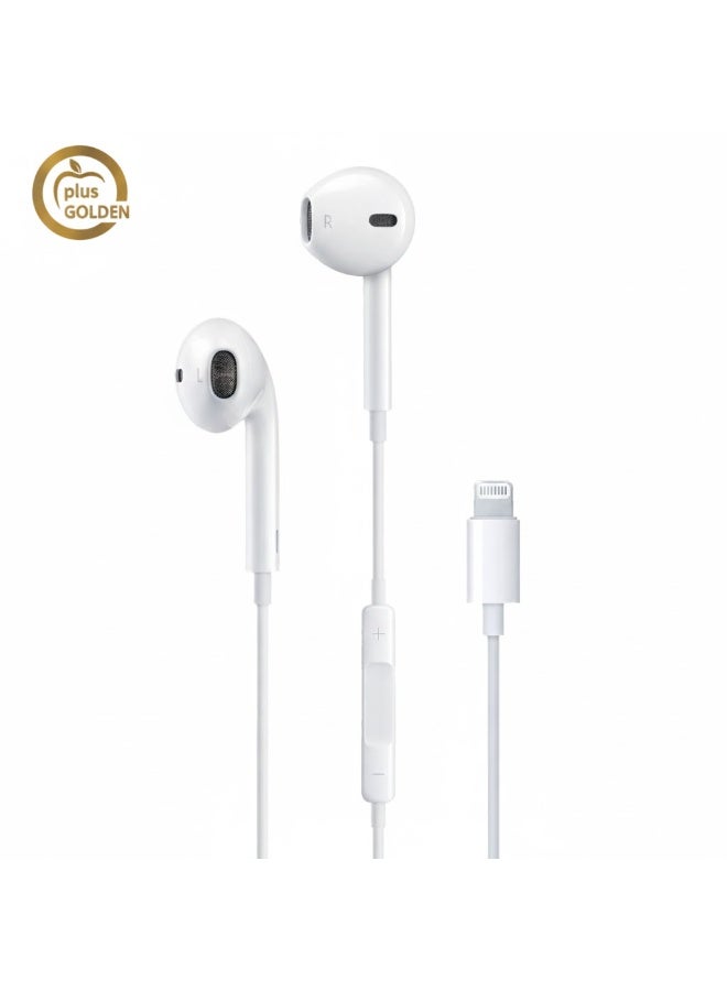 جولدن بلس Goldenplus Lightning Wired Earphones With Deep Stereo Sound Microphone Full Call And Volume Control Compatible With iPhone iPad Required