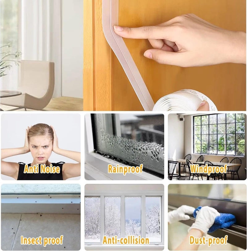 Bruiefpap 28.9 Ft Weather Stripping Door Seal Strip Tape,Silicone Draft Stopper,Self Adhesive Shower Door Bottom Seal, Insulation Strip for Frame Windows and Glass Gaps (Transparent, 35mm) - Image 5