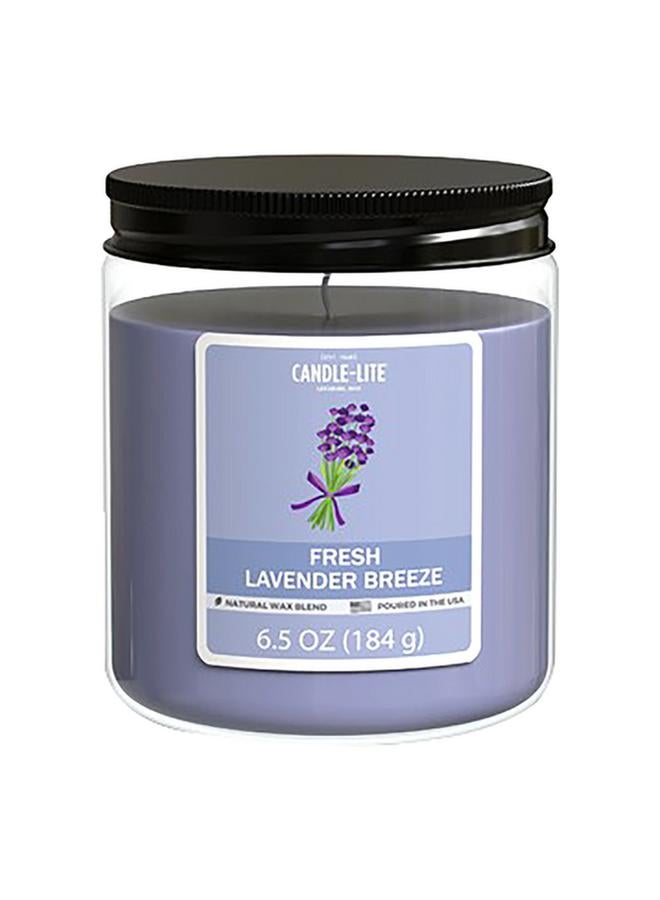 CANDLE-LITE Natural Wax Blend Highly Fragranced Fresh Lavender Breeze Scented Jar Candle With Top Lid Blue 6.5Oz 4603404