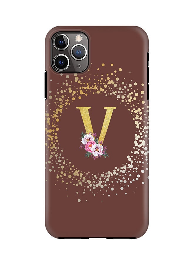 Stylizedd Monogram Tough Series for Apple iPhone 11 Pro Max Custom Initials Floral Pattern Tough Pro Dual Layer hybrid PC inner TPU protection Alphabet- V (Brown) - Image 1