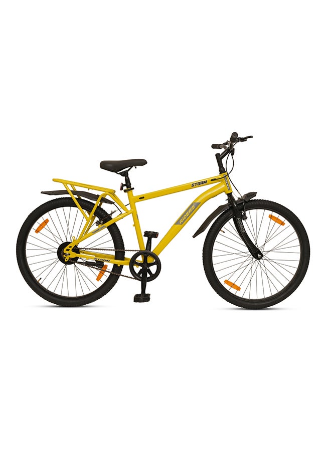 Riders Storm 26T Mountain Bicycle for Men & Women | Strong Steel Frame with Inner Cable Routing, Power Brakes, Mud Guards & Rear Carrier | Comfortable Saddle & All-Terrain Tyres | Yellow - Image 1