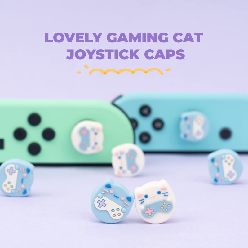GeekShare Cute Animal Theme Thumb Grip Caps,Compatible with Switch/OLED/Switch Lite, Soft Silicone Joystick Cover,4PCS - Gaming Cat - Image 2