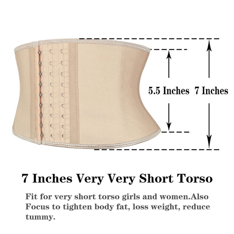 Atbuty Super Short Torso Waist Trainers Cincher Corset Tummy Shaper Slimming Latex Trimmer Girdle (Beige (7'' Short Torso, 9 Steel Bones), L) - Image 3
