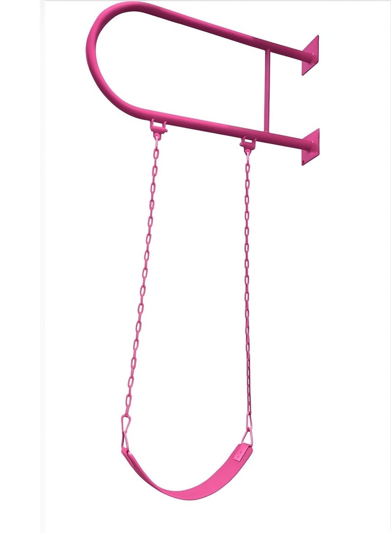 فنز  مقعد ارجوحة متين من فنز بمقاس 60 سم ومزود بقضيب حديدي وسلسلة مغطاة بالبلاستيك وخطافات اطباقية، رائع للملعب والفناء الخلفي وغرفة اللعب، مقعد ارجوحة بديل ومشبك بقفل زنبركي لسهولة التركيب، لون وردي - Image 2