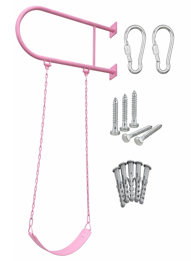 فنز  مقعد ارجوحة متين من فنز بمقاس 60 سم ومزود بقضيب حديدي وسلسلة مغطاة بالبلاستيك وخطافات اطباقية، رائع للملعب والفناء الخلفي وغرفة اللعب، مقعد ارجوحة بديل ومشبك بقفل زنبركي لسهولة التركيب، لون وردي - Image 1