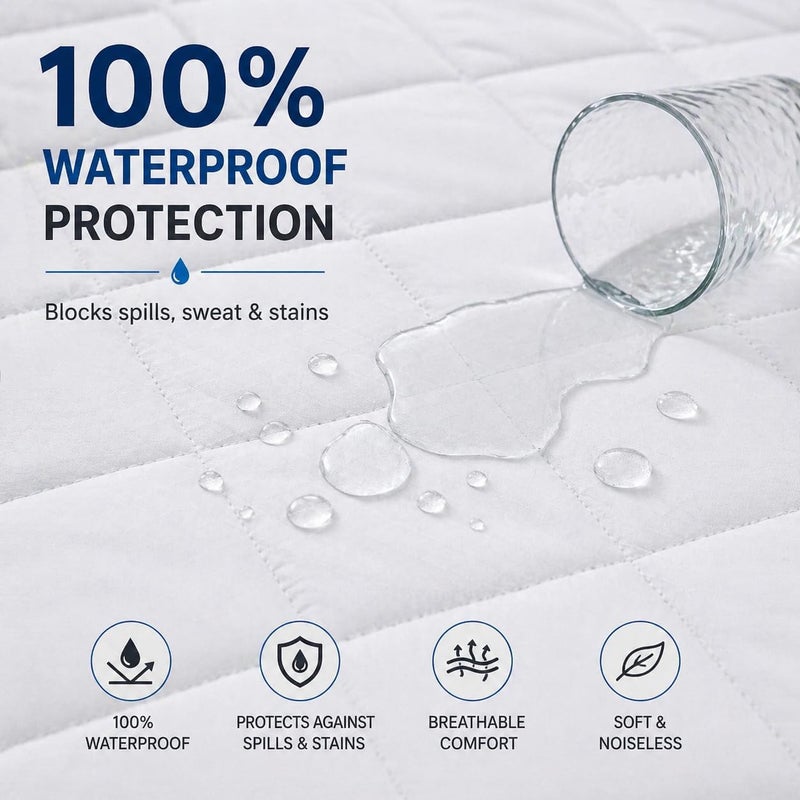 ARISTOCRAT Waterproof Mattress Protector 120x200cm– 90 GSM Quilted Microfiber, Breathable & Noiseless, 30CM Deep Pocket, 360° Elastic Fit, Fitted Sheet Style - Image 2