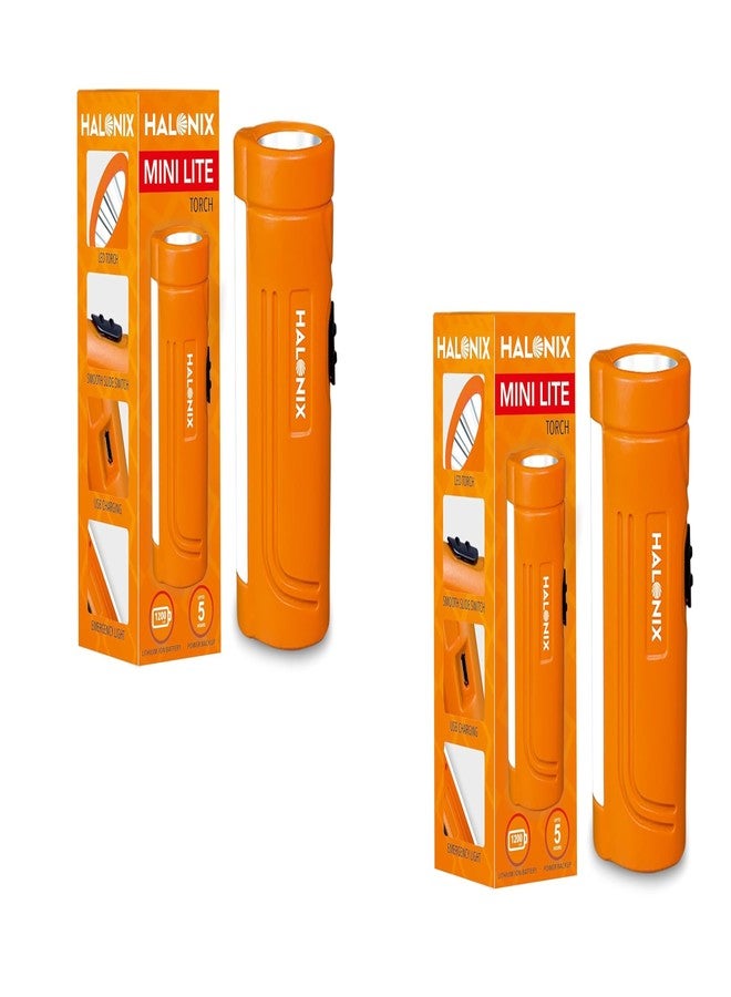 Halonix Plastic 1W and 2W Add-On Minilite Rechargeable Emergency Light Cum Pocket Flashlight Torch | with USB Charging | Smooth Slide Switch | Pocket Emergency Light | Pack 2