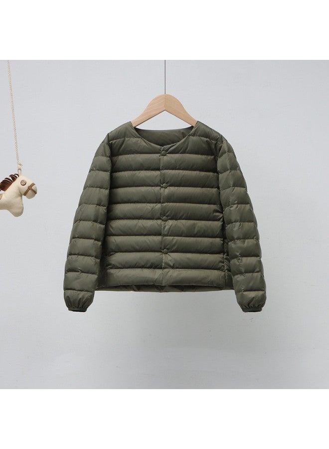Pinghu Men's Women's Kids' Clothing Autumn Winter Round Neck Down Vest New Style Lightweight Warmth Simple Solid Color Long Sleeve Down Jacket