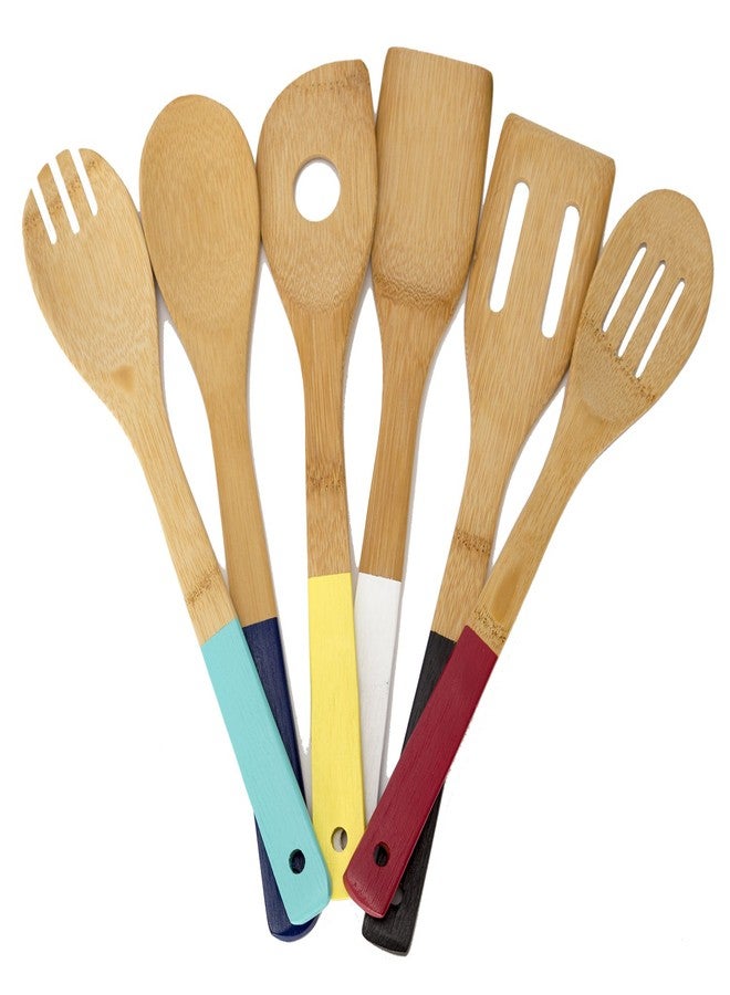 Home Basics Bamboo Cooking Utensils Set with Color Handles, 6-Piece, 2.5" x 12" x .25" - Image 3