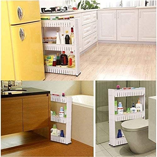 DIVIK Space Saving Storage Rack Multipurpose Utility Rack for Household Kitchen Office Bathroom Plastic Slim Storage Rack with Moving Wheels Trolley 3 Layer - Image 4