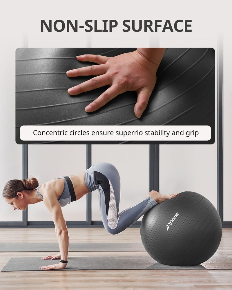 Trideer Trideer Extra Thick Yoga Ball Exercise Ball, 5 Sizes Ball Chair, Heavy Duty Swiss Ball for Balance, Stability, Pregnancy and Physical Therapy, Quick Pump Included (Black, M(19-22ines/48-55cm))  - Image 4