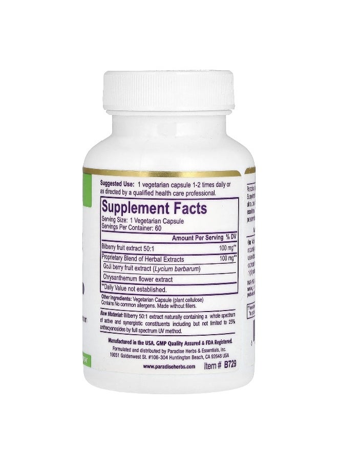 Paradise Herbs Paradise Herbs, Bilberry + Extract with Chrysanthemum & Goji, 60 Vegetarian Capsules  - Image 2