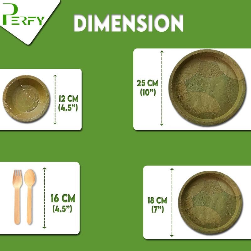 Perfy Siali Leaf Dinnerware Set Combo Disposable Round Plate Set 10 7 Inch45 inch BowlsCutleryBiodegradableEco Friendly Tableware for Wedding Party Pack of 75 - Image 5