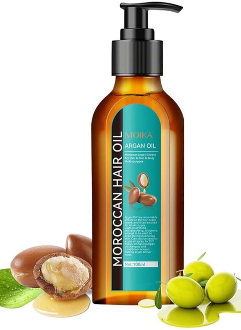 Moroccan Argan Hair Oil Treatment (3.52 FL OZ), Long-Lasting Nourishing Oil for Dry & Damaged Hair, Skin, Face, Body, and Scalp – Weightless Formula for Repair and Hydration