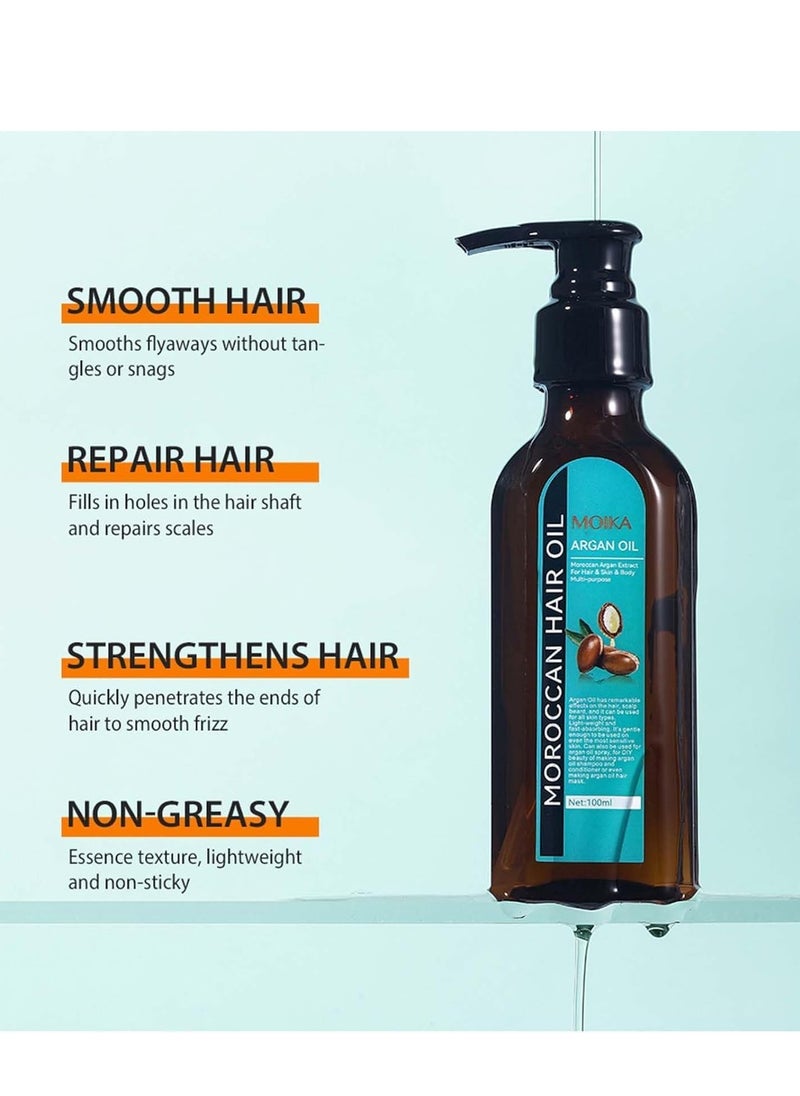 Moroccan Argan Hair Oil Treatment (3.52 FL OZ), Long-Lasting Nourishing Oil for Dry & Damaged Hair, Skin, Face, Body, and Scalp – Weightless Formula for Repair and Hydration
