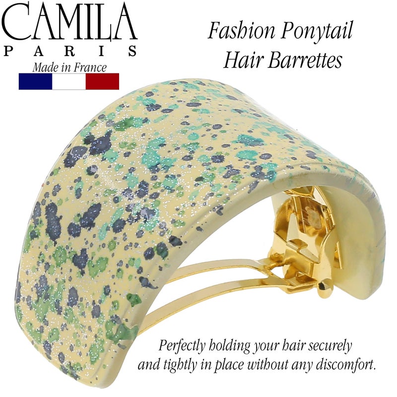 Camila Paris CP3215 French Hair Barrette, Hair Ponytail Holder for Fine Long Hair, Green and White, Strong Hold Grip Hair Clips for Women, No Slip Styling Girls Hair Accessories, Made in France - Image 4