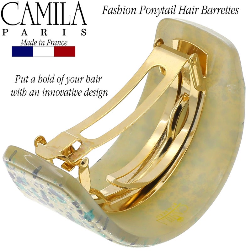 Camila Paris CP3215 French Hair Barrette, Hair Ponytail Holder for Fine Long Hair, Green and White, Strong Hold Grip Hair Clips for Women, No Slip Styling Girls Hair Accessories, Made in France - Image 5
