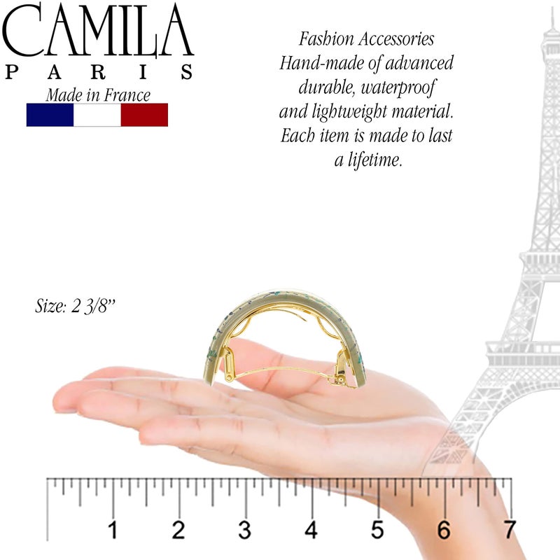 Camila Paris CP3215 French Hair Barrette, Hair Ponytail Holder for Fine Long Hair, Green and White, Strong Hold Grip Hair Clips for Women, No Slip Styling Girls Hair Accessories, Made in France - Image 3