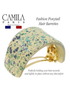 CAMILA Camila Paris CP3215 French Hair Barrette, Hair Ponytail Holder for Fine Long Hair, Green and White, Strong Hold Grip Hair Clips for Women, No Slip Styling Girls Hair Accessories, Made in France  - Image 2