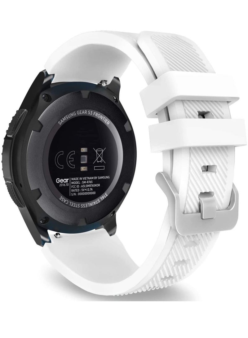Sport Silicone Band for Samsung Galaxy Watch 3 45mm/Gear S3 Frontier/Classic/Galaxy Watch 46mm/Huawei Watch GT2 Pro/GT 2e/GT 46mm/GT2 46mm/Ticwatch Pro 3, Silicone Strap Fit 22mm Band (White) - Image 1