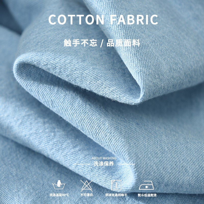 قميص جينز رجالي من القطن الخالص بأكمام طويلة، قميص عمل رجالي عصري، قميص ياباني فضفاض، بالجملة من المصنع، أزرق فاتح - Image 4