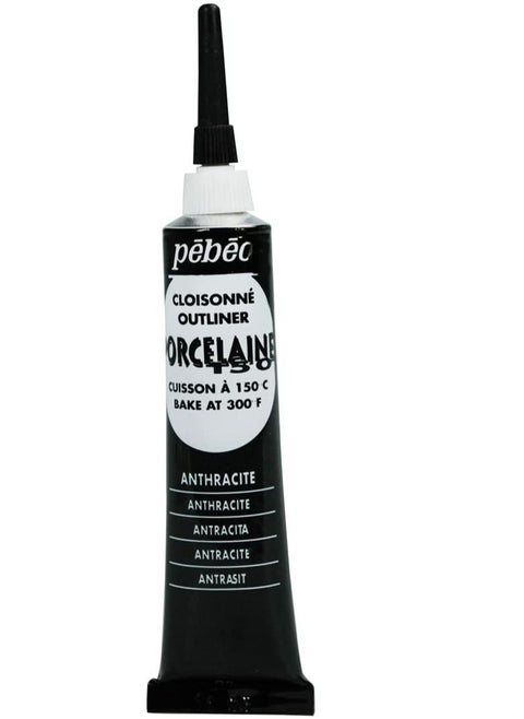 Pebeo Porcelaine 150, Ceramic Paint Outliner 20 ml Tube - Anthracite Black