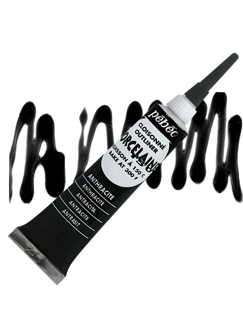 Pebeo Porcelaine 150, Ceramic Paint Outliner 20 ml Tube - Anthracite Black
