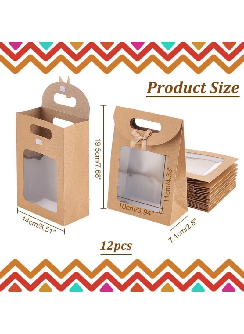 Generic 12Pcs Paper Gift Bags,Standing Gift Bags,Kraft Paper Bags with Window,Brown Gift Bags with Handles,ReusableSuitable for Candy Cookie Wrapping Wedding Parties Store Retail  - Image 2