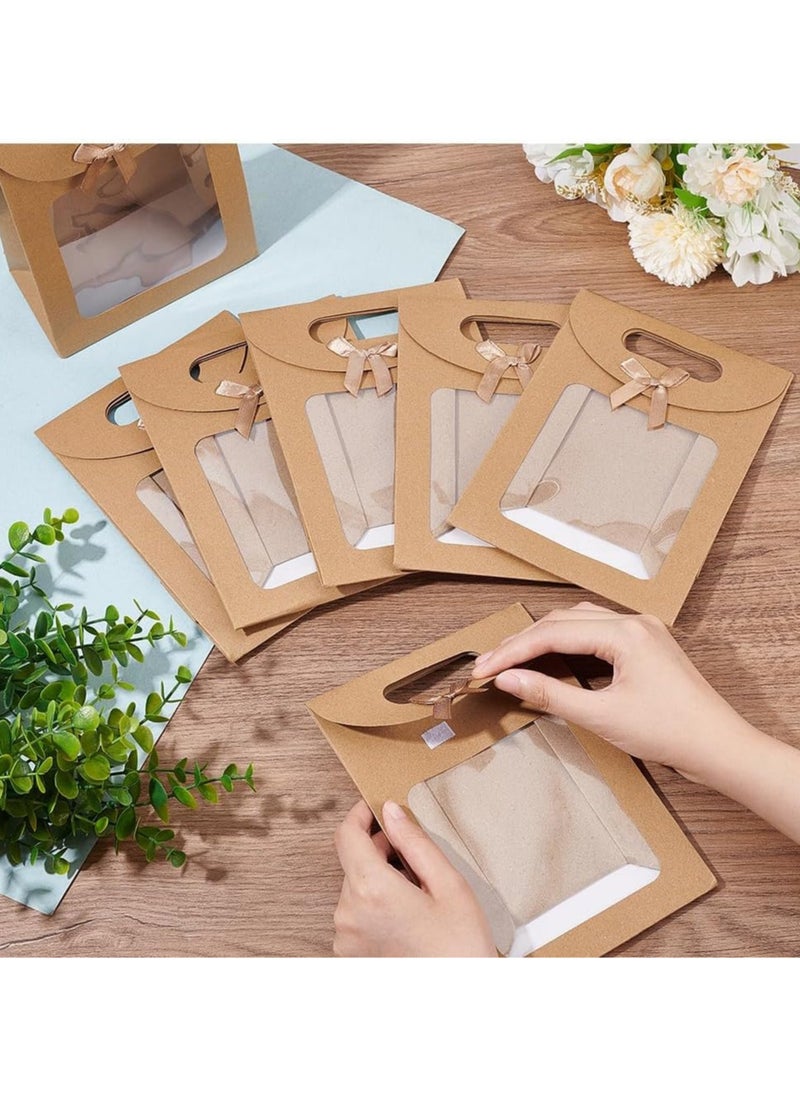 Generic 12Pcs Paper Gift Bags,Standing Gift Bags,Kraft Paper Bags with Window,Brown Gift Bags with Handles,ReusableSuitable for Candy Cookie Wrapping Wedding Parties Store Retail  - Image 3