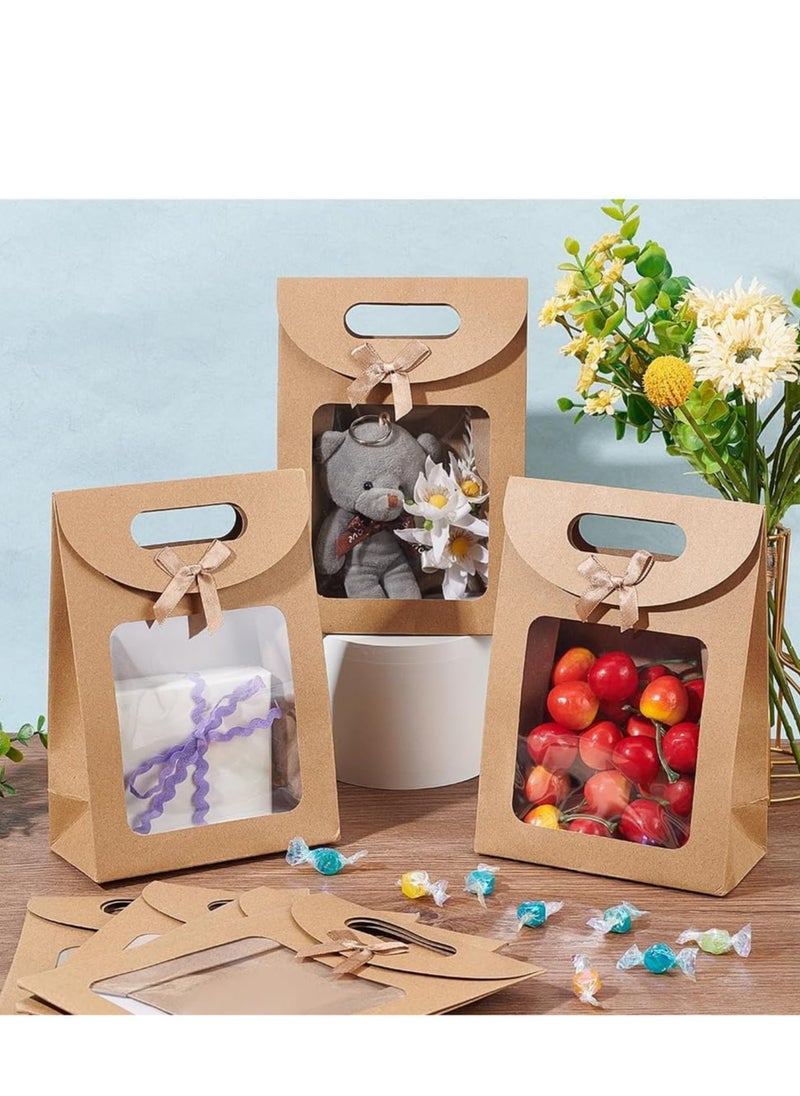 Generic 12Pcs Paper Gift Bags,Standing Gift Bags,Kraft Paper Bags with Window,Brown Gift Bags with Handles,ReusableSuitable for Candy Cookie Wrapping Wedding Parties Store Retail  - Image 4