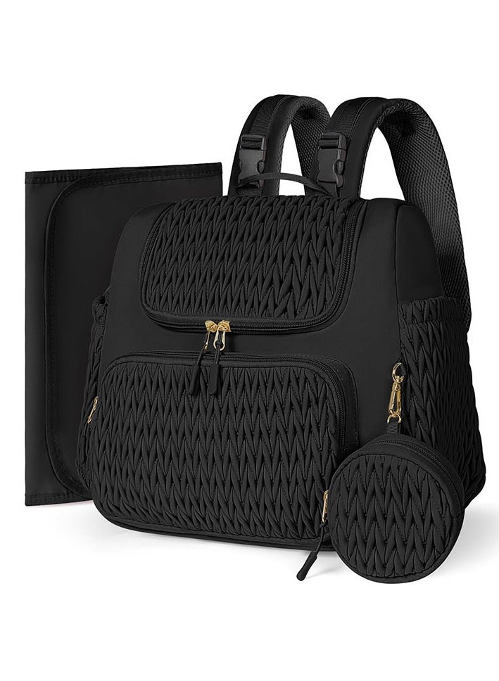 New Diaper Bag Backpack Multifunctional Quilted Diaper Bag with Diaper Pad Pacifier Box and Stroller Strap Large Capacity (Black) - Image 1