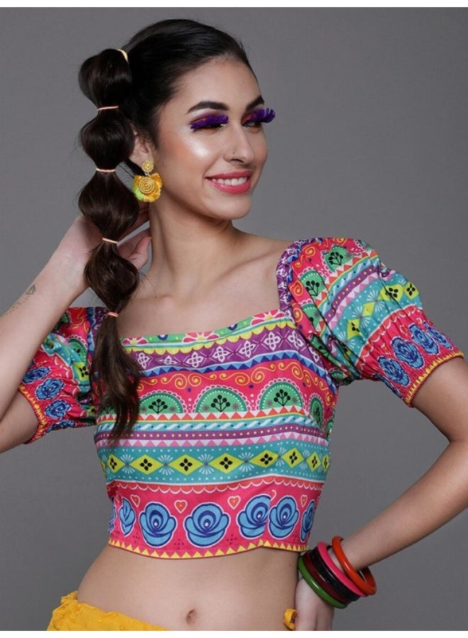 AKS Multicolor Floral Printed Crop Top - Image 1