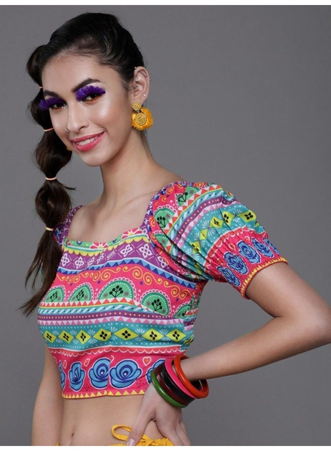 AKS Multicolor Floral Printed Crop Top - Image 4