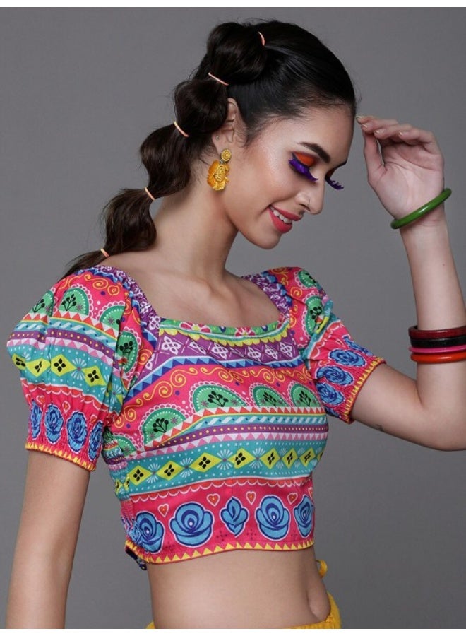 AKS Multicolor Floral Printed Crop Top - Image 3