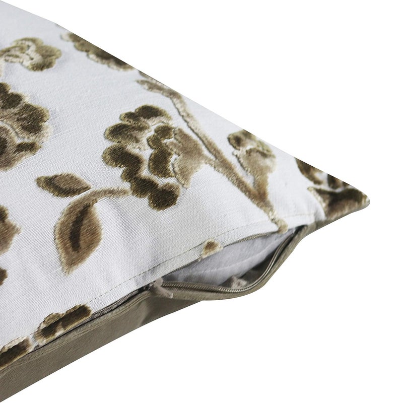 GMF GM Luxury Home Decor Velvet Floral Cushion CoverCases with Zipper Luxurious Soft Decorative Square Pillow Cover for Living Room Bedroom Home Decor Pack of 2 Size 16 x 16 inch Tan - Image 4