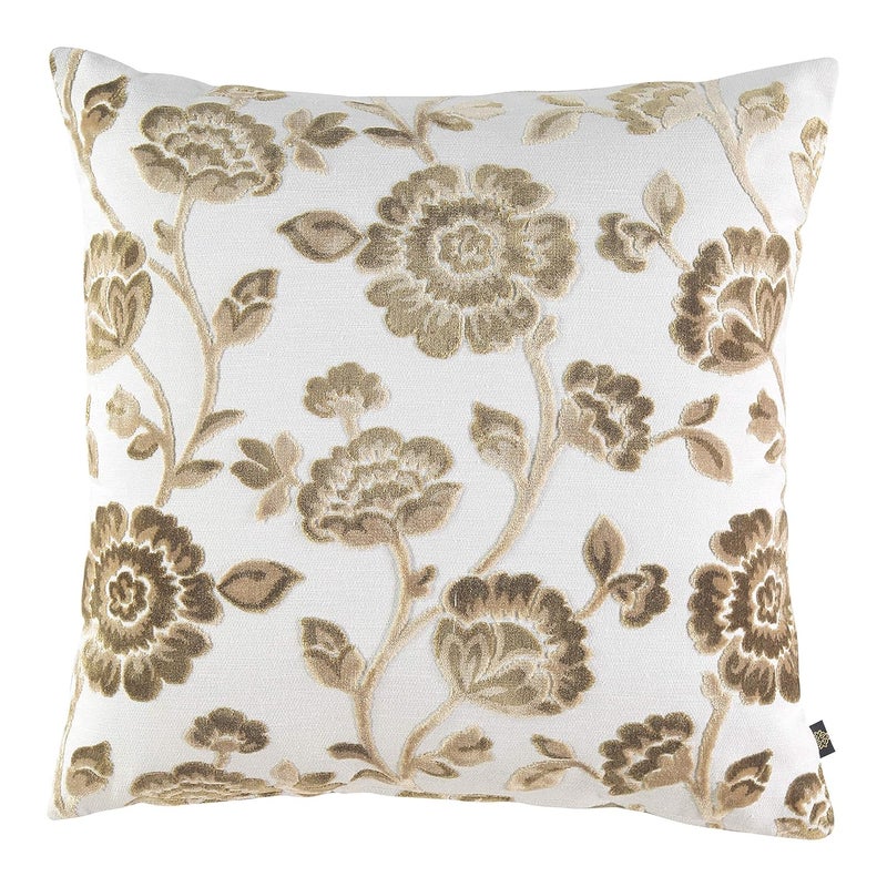 GMF GM Luxury Home Decor Velvet Floral Cushion CoverCases with Zipper Luxurious Soft Decorative Square Pillow Cover for Living Room Bedroom Home Decor Pack of 2 Size 16 x 16 inch Tan - Image 2