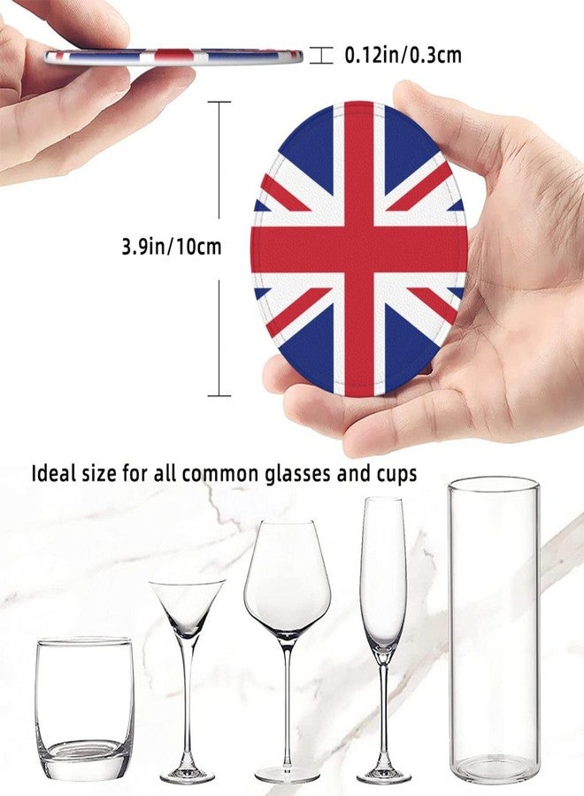 KKRMTUG Union Jack Flag UK Flag Coasters for Drinks with Holder Leather Coasters Set of 6 Cute National Flag Patriotic Drink Coasters Sets for Living Room Kitchen Coffee Bar Table Decor - Image 3