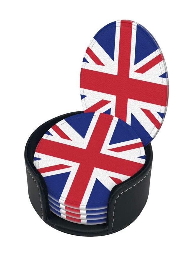 KKRMTUG Union Jack Flag UK Flag Coasters for Drinks with Holder Leather Coasters Set of 6 Cute National Flag Patriotic Drink Coasters Sets for Living Room Kitchen Coffee Bar Table Decor - Image 2